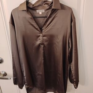 Pleione Satin Blouse - Dark Brown Long Sleeves Size M Worn Once.